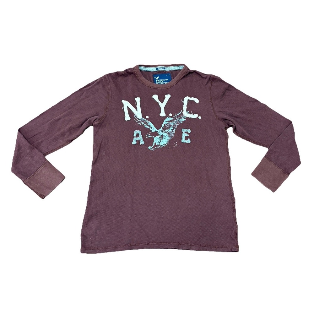 American Eagle Men's Burnt Red Long Sleeve Vintage Fit T-shirt Size L Large